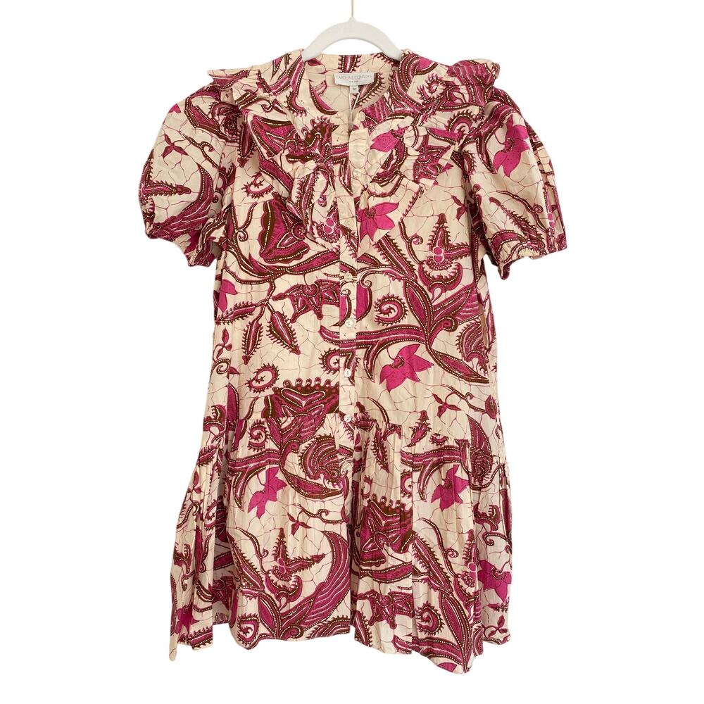 Caroline Constas Tuckernuck Sasha Pink Ruffle Button Puff Sleeve Mini Dress M